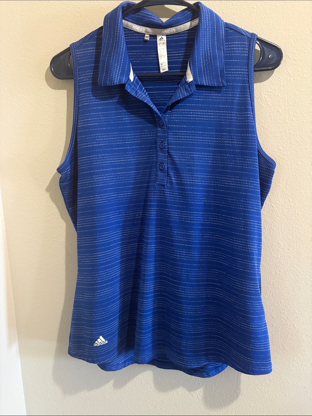 Adidas Royal Blue Sleeveless Golf Polo with Subtle Stripe Detail (large)